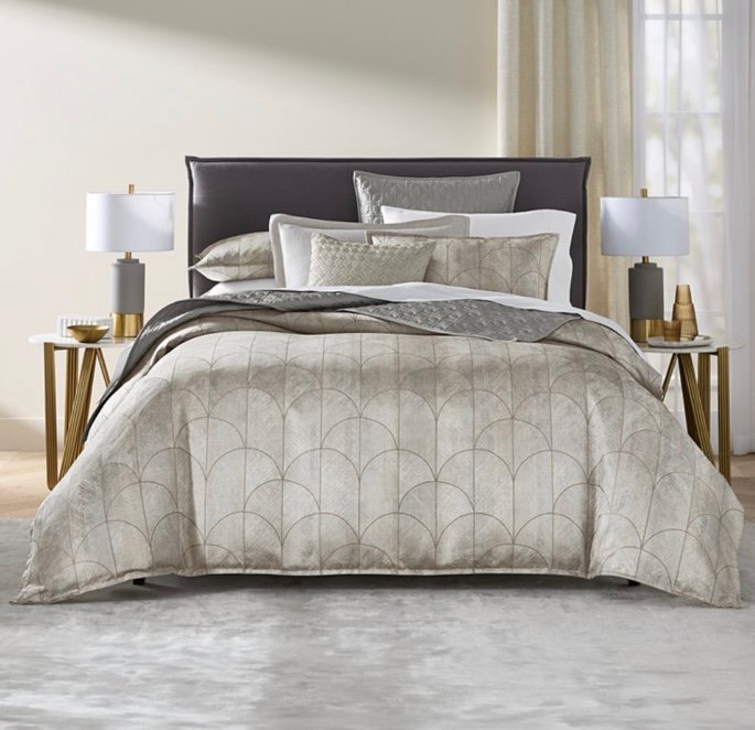 Warm, neutral, luxury, modern contemporary comforter set bedding