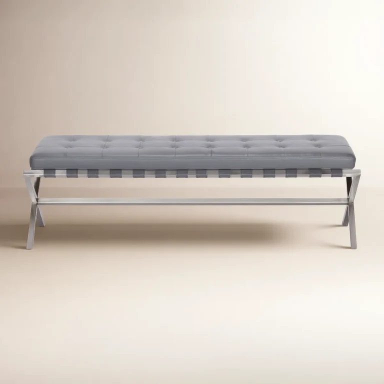 Contemporary PU leather entryway or bedroom bench with silver legs